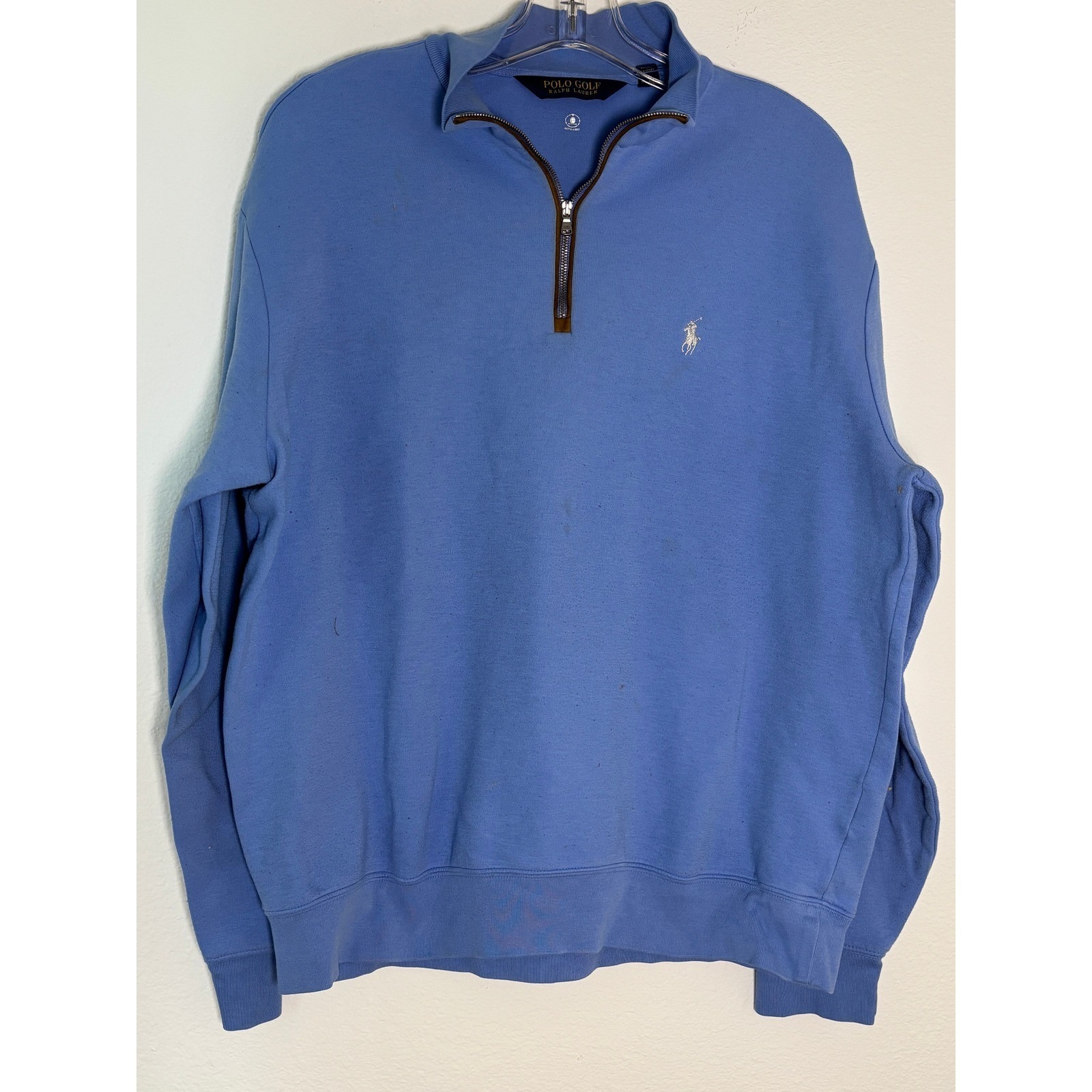 Polo Golf Ralph Lauren Mens Large Blue Quarter Zip Pullover Water Repellent L